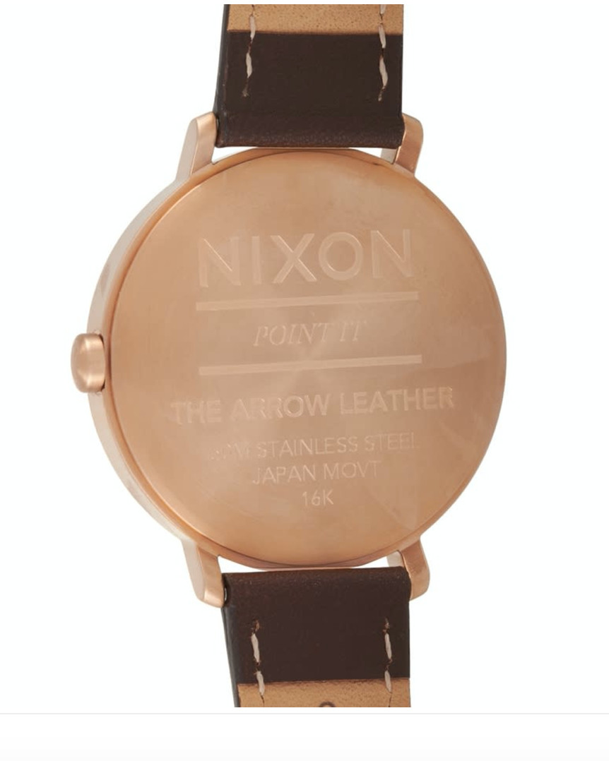 Nixon Arrow Rose Gold & Silver Watch, Brown Leather Strap, 38mm, A1091 2369, NIB