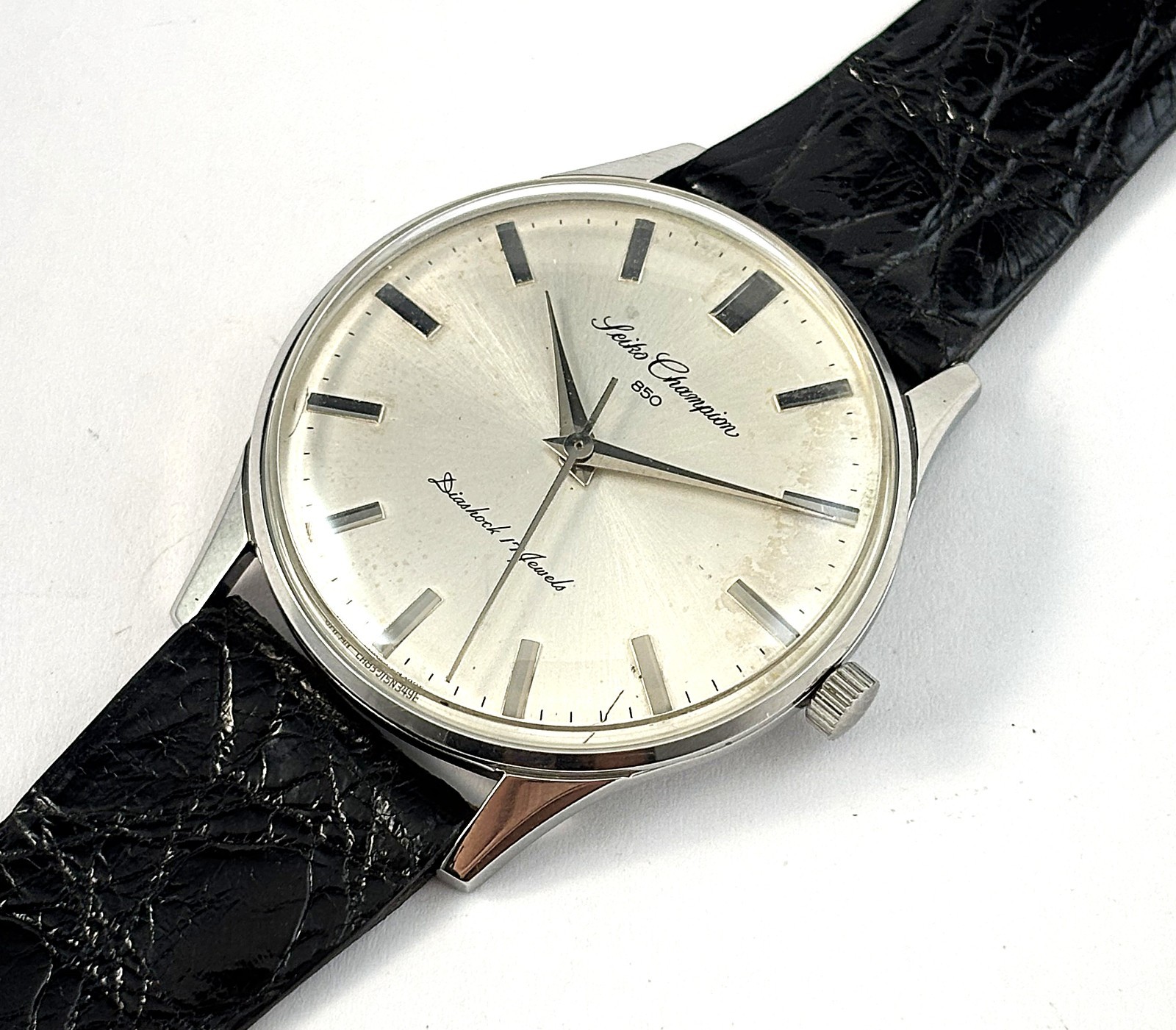 Vintage Seiko Seikosha Champion 850 Hand Wind Stainless Steel Mens Watch 1960s.