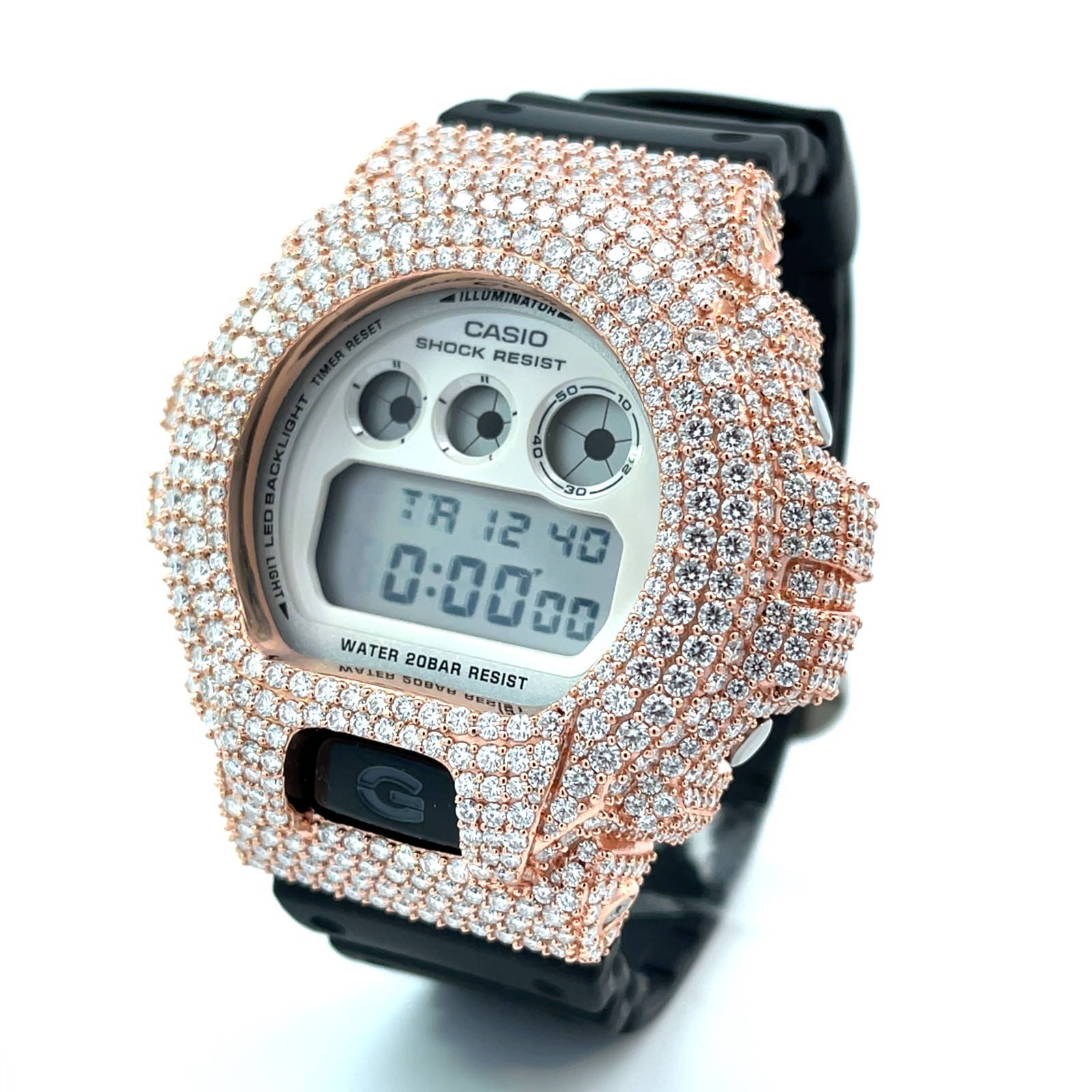 Moissanite Iced Out G-SHOCK DW-6900 Watch – D Color, Flawless Clarity