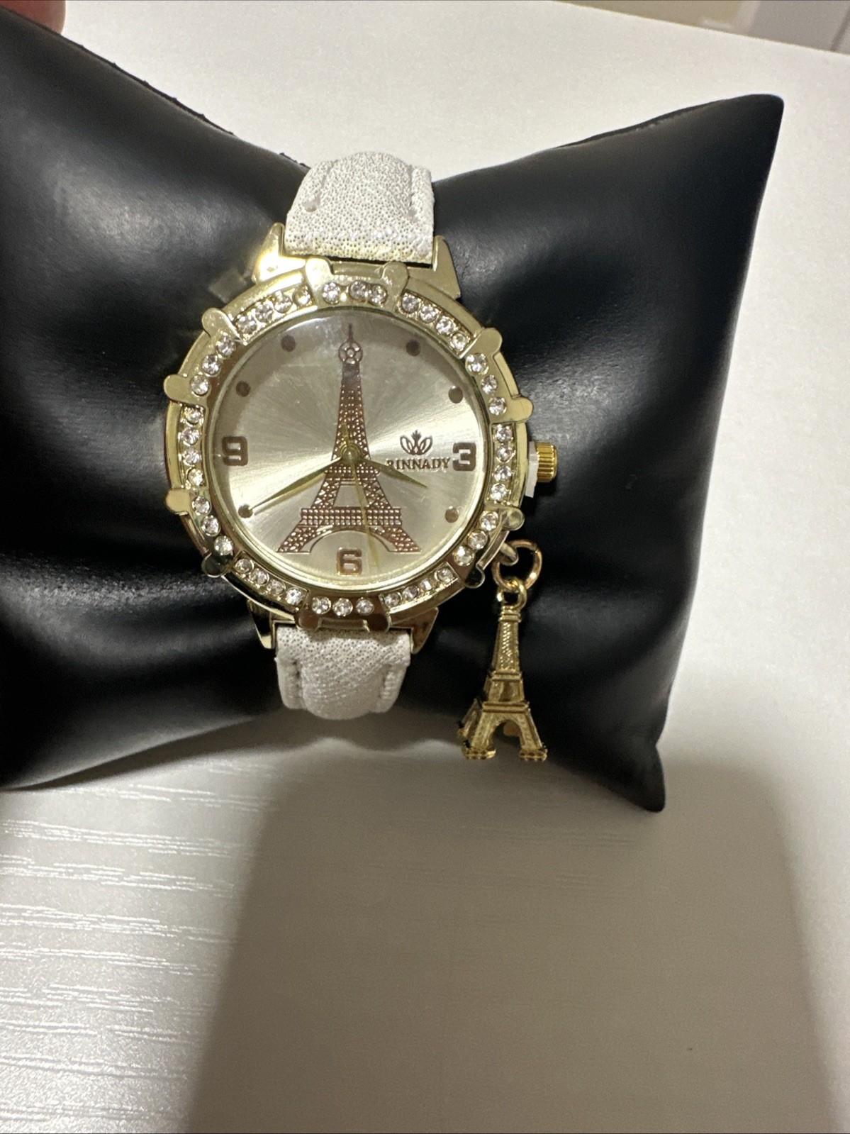 Paris Kim Seng Fashion Watch Eiffel Tower Dial White Faux Leather Band – New