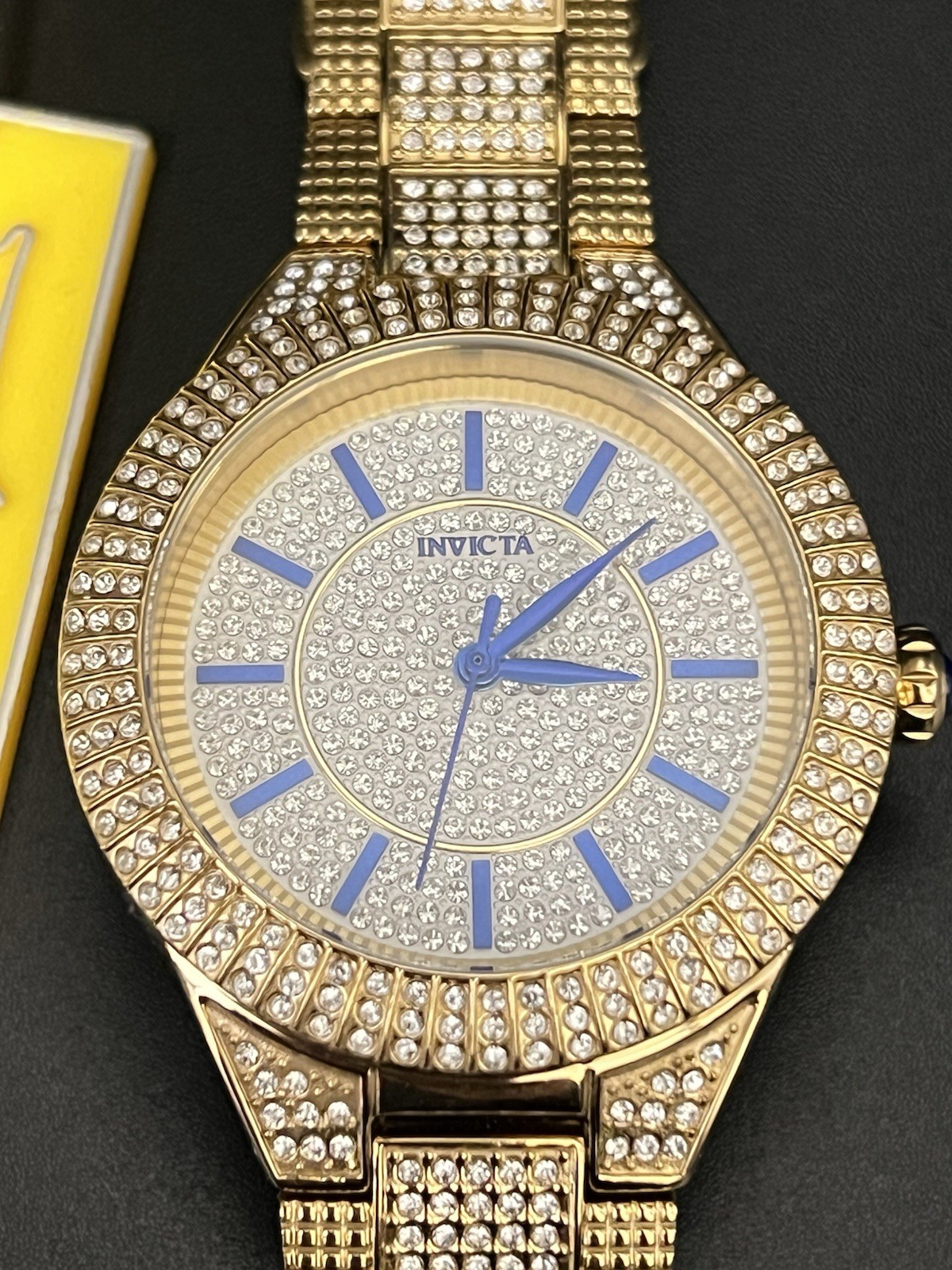 Invicta Luxury Gold Gem-Set Analog Wristwatch Silver Dial Bracelet