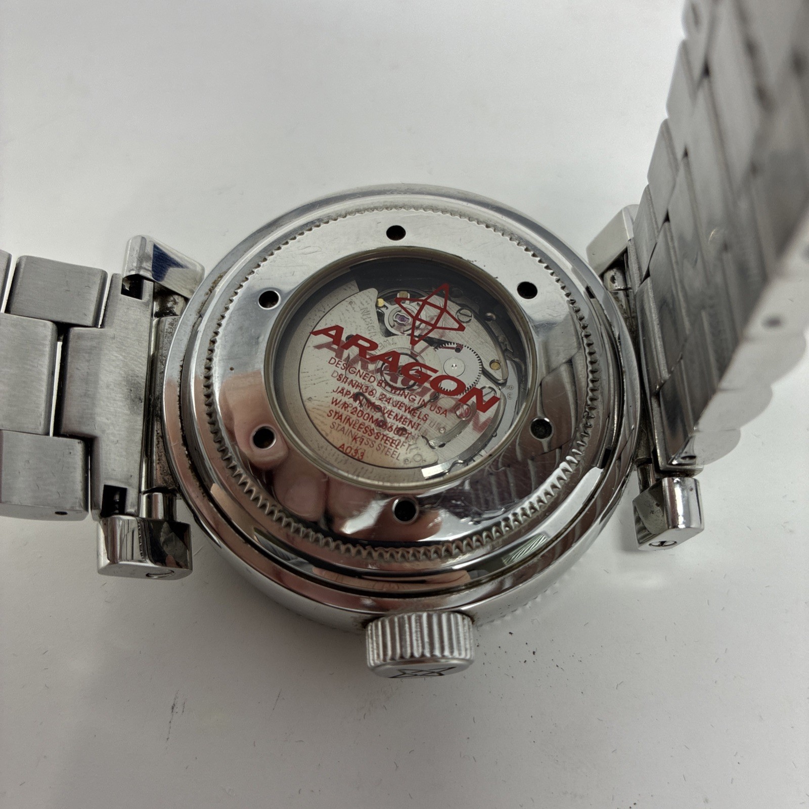 ARAGON A033 Automatic Mens Watch 50mm 24 Jewels A033 Dark Blue Dial / Bezel READ