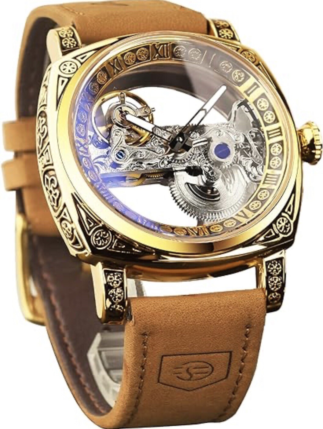 Forsining Men’s Automatic Square Retro Carved Skeleton Luxury Waterproof Watch