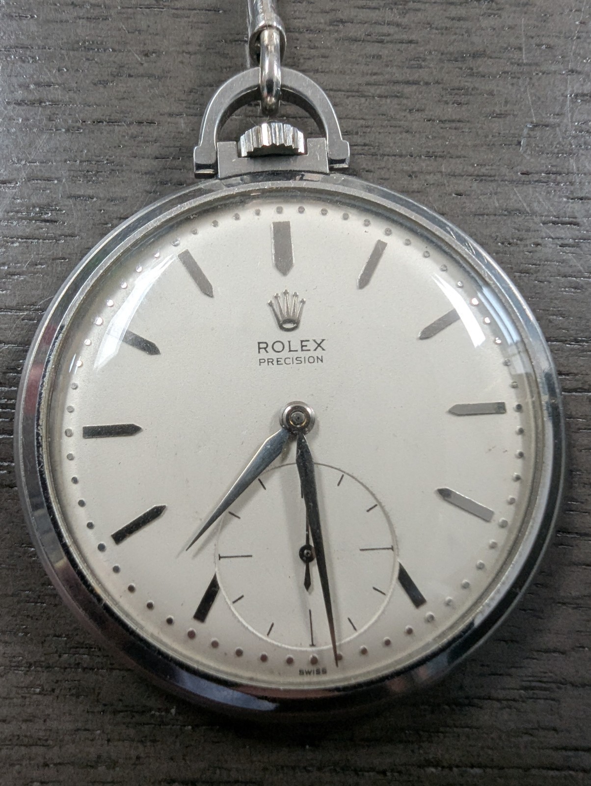Rolex Precision 9165 Stainless Steel Pocket Watch w/ Box & Original Chain