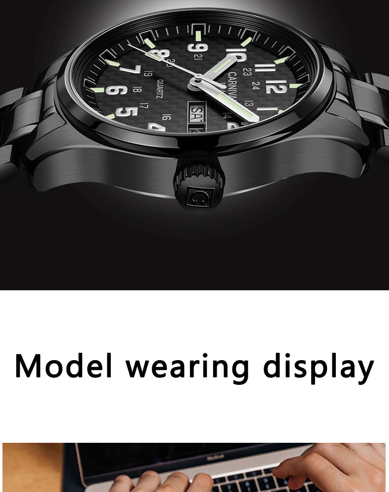 CARNIVAL Luxury Men’s Quartz Watch Luminous 3Bar Waterproof Stainless Steel