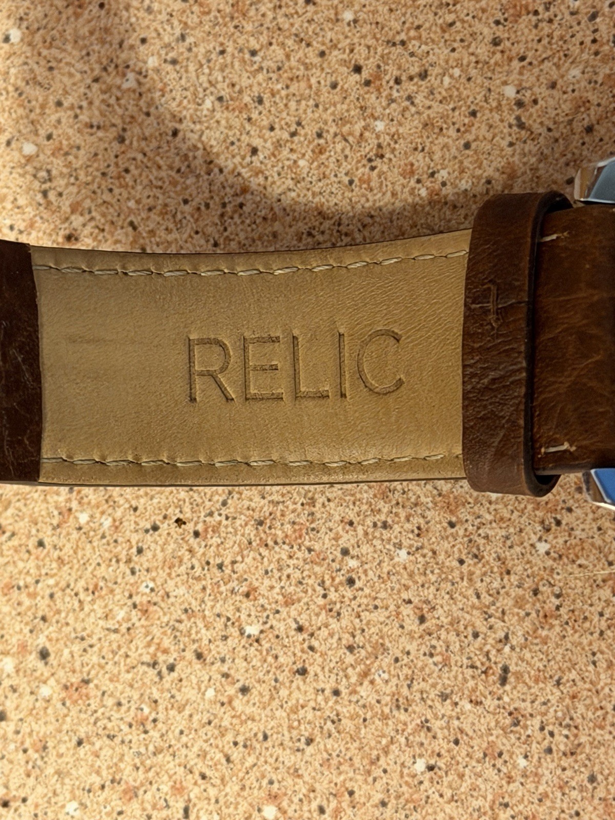 Relic Men’s Quartz Analog Wristwatch Black Dial Brown Leather Strap 44mm 50m