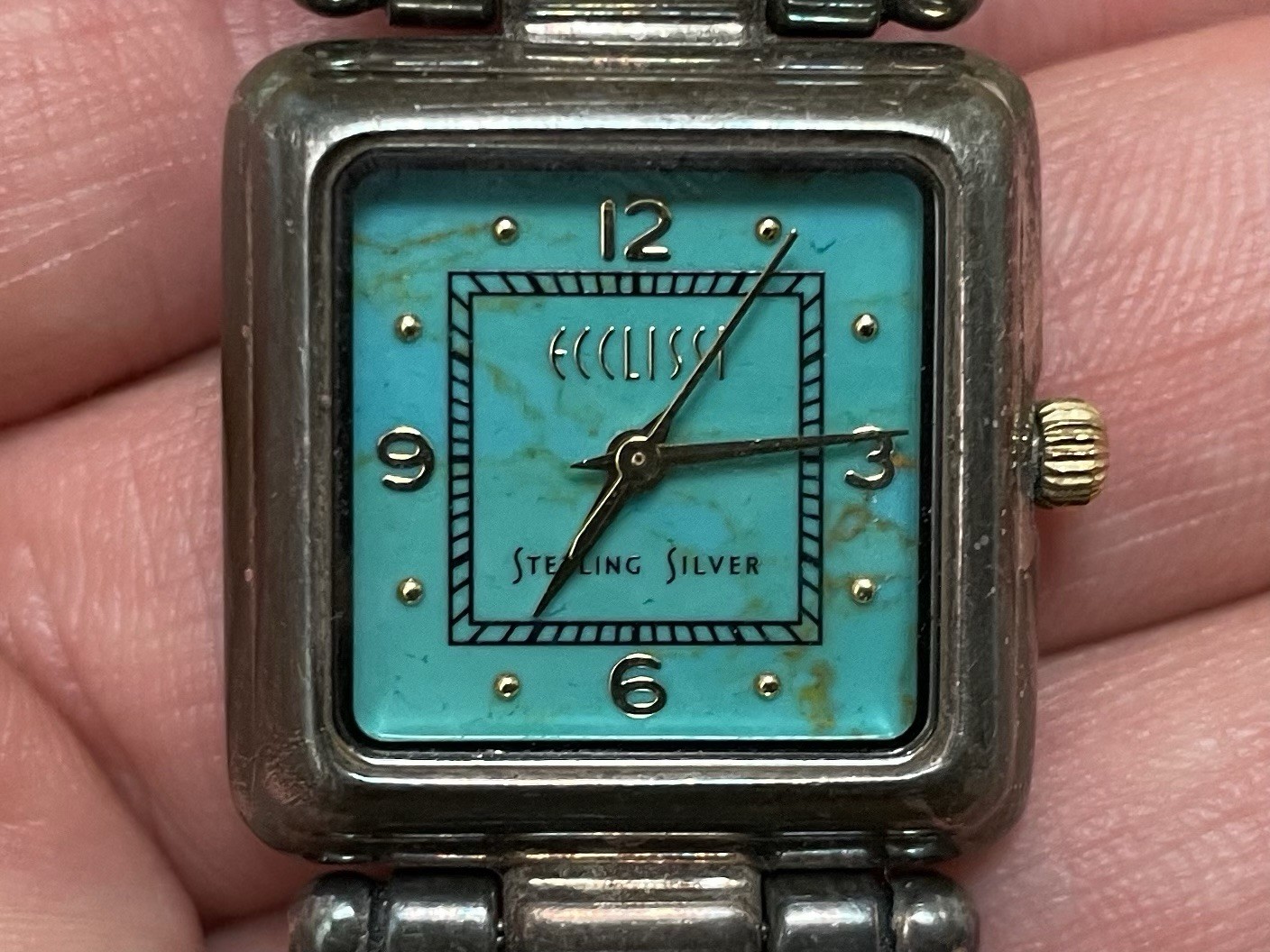 ECCLISSI Sterling Silver 925 Ladies Quartz Wrist Watch Turquoise Face 22490