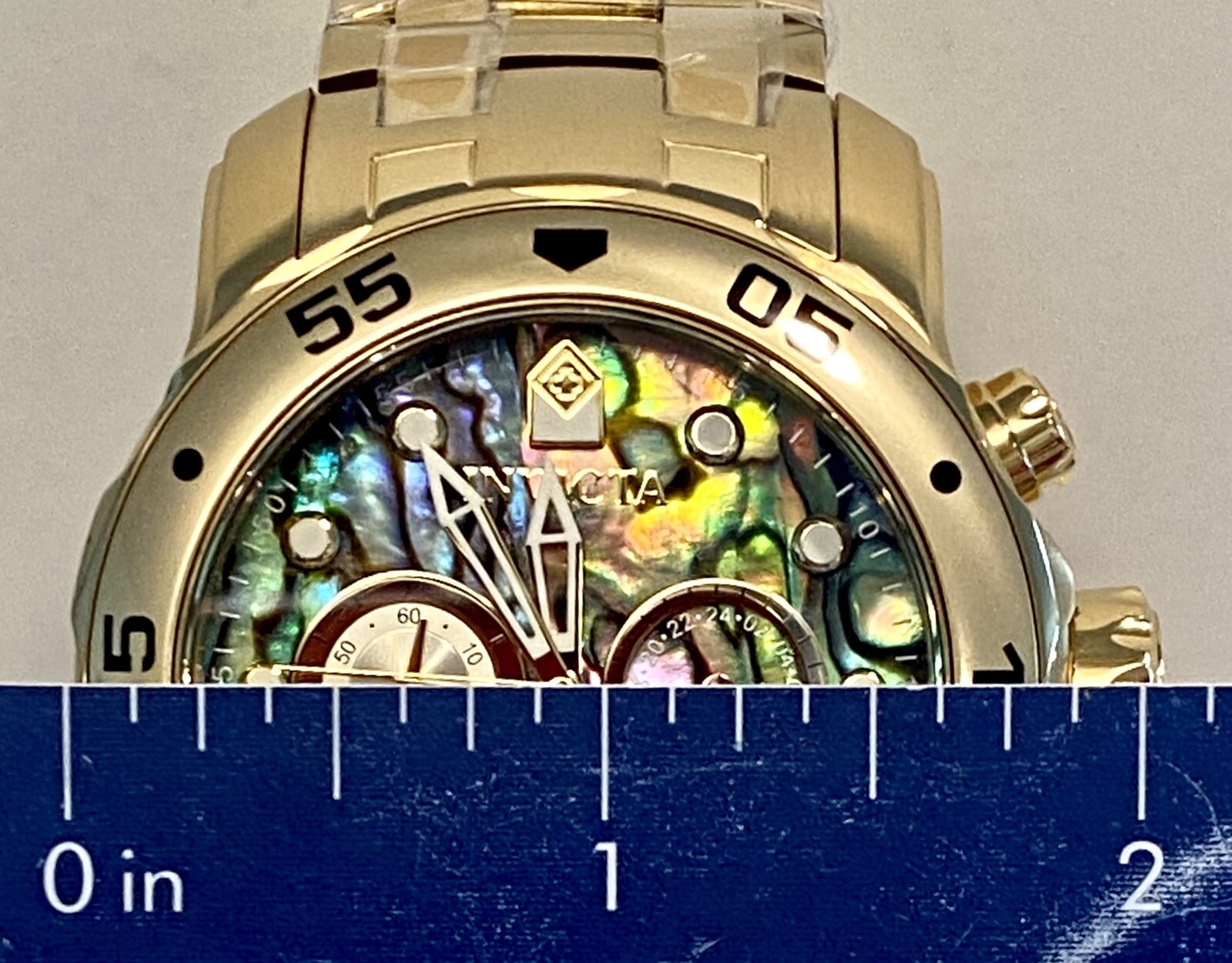 Invicta Abalone 48mm Goldtone Pro Diver Scuba Chrono Bracelet Quartz Mens Watch
