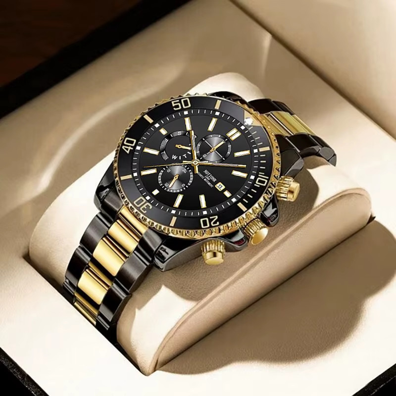 Luxury Men’s Waterproof Quartz Watch with Luminous Dial and Calendar Feature