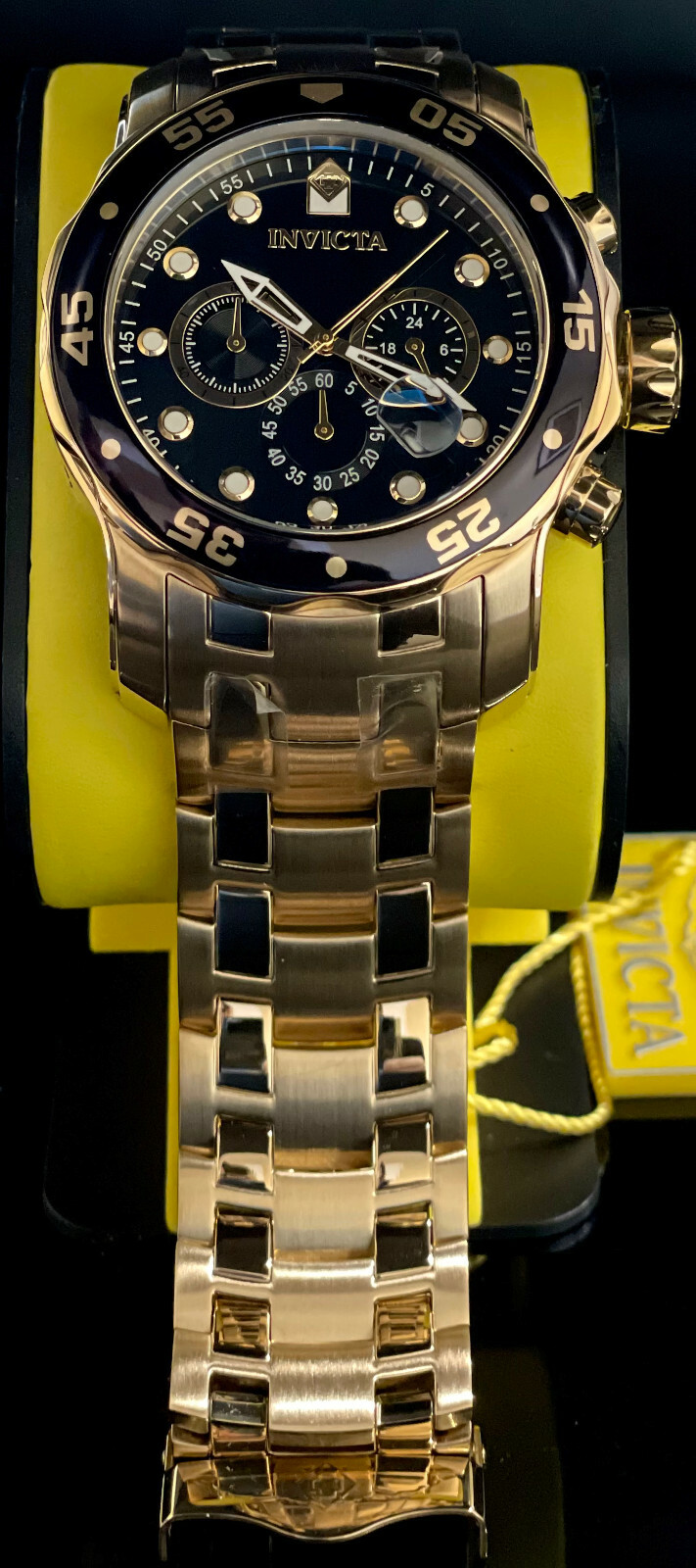 Invicta Mens PRO DIVER SCUBA Chronograph Black Dial 18Kt Gold Plated Watch 0072