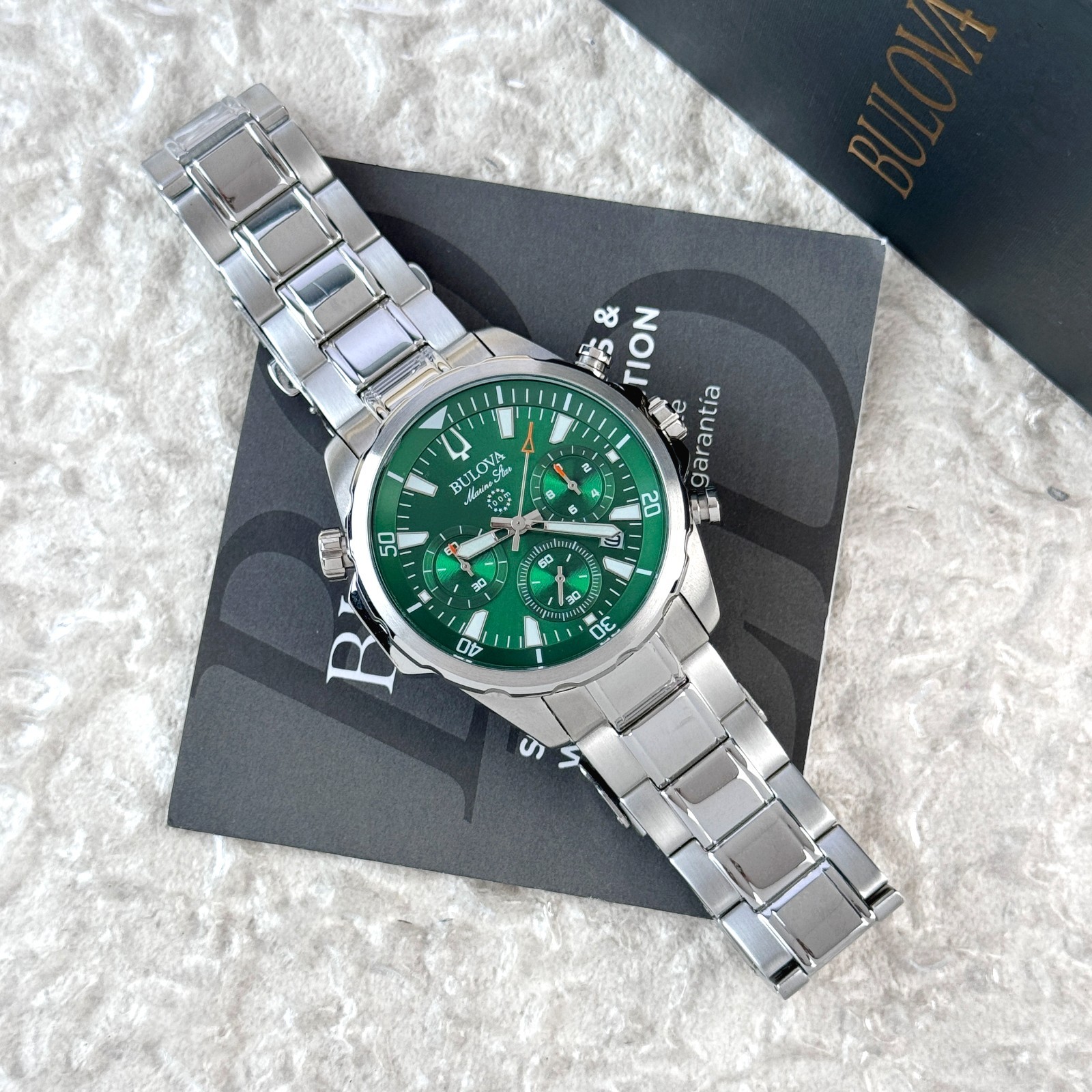 Bulova Marine Star Green Dial Stainless Steel Chronograph Men’s Watch 96B396