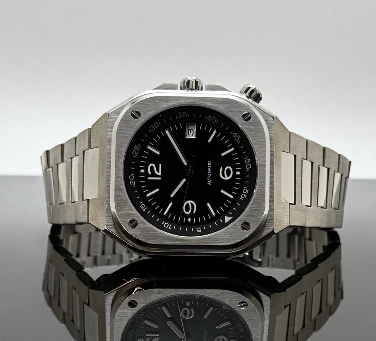 Custom 42mm B&R Square Style Black Dial Mod Watch w/ NH35 Automatic Movement