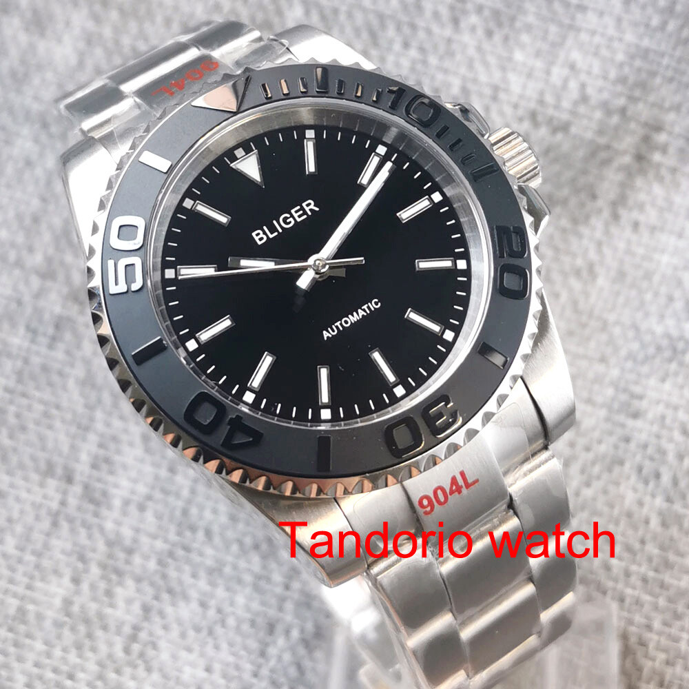 Bliger 40MM Black White Green Red Dial Men’s Watch Ceramic Bezel Luminous NH35
