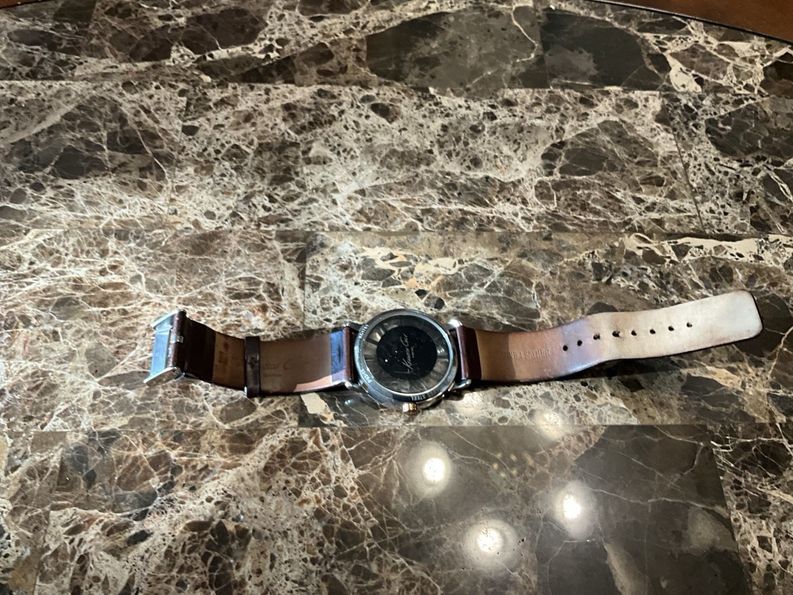 Kenneth Cole Men’s Transparency See Thru Dial Watch [new Battery] Leather Strap