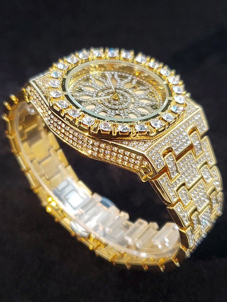 Arabic Luxury Hip Hop Custom Bling Ice out Men Watch Gold Iced Simulated Diamond