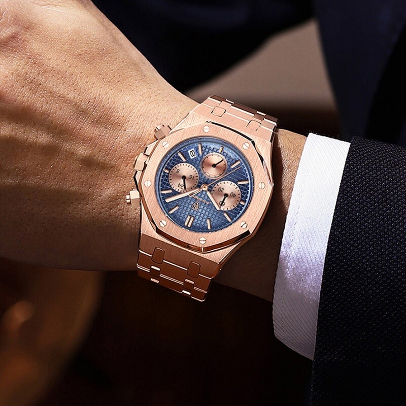 KC POEDAGAR Men Chronograph Quartz Wrist watch Business Luminous with box