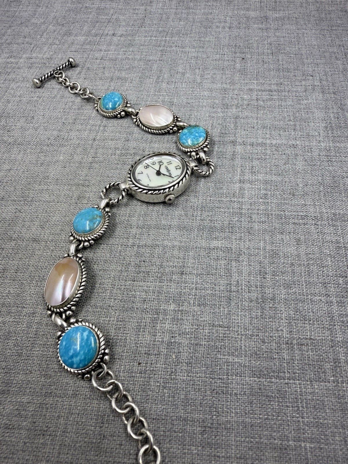 Carolyn Pollack Turquoise & MOP Toggle Clasp Bracelet Sterling .925 Watch
