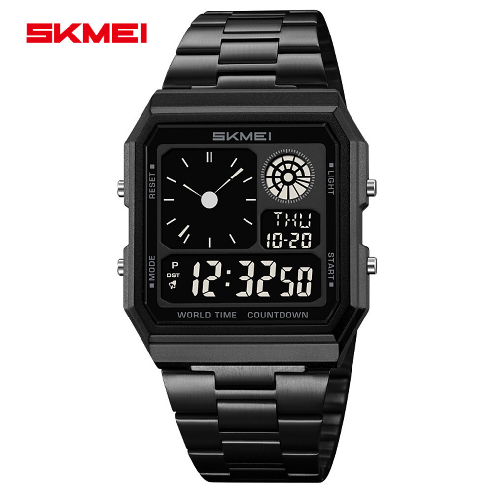 SKMEI Men Digital Watch LED Light Watch Fashion Square Steel Watches Male Gifts