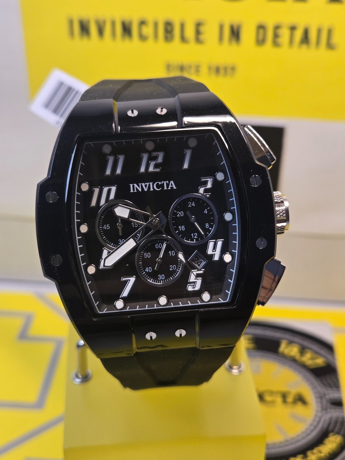Invicta S1 Rally Anatomic Chrono Men’s Watch 47mm Black with Back Dial Date NEW