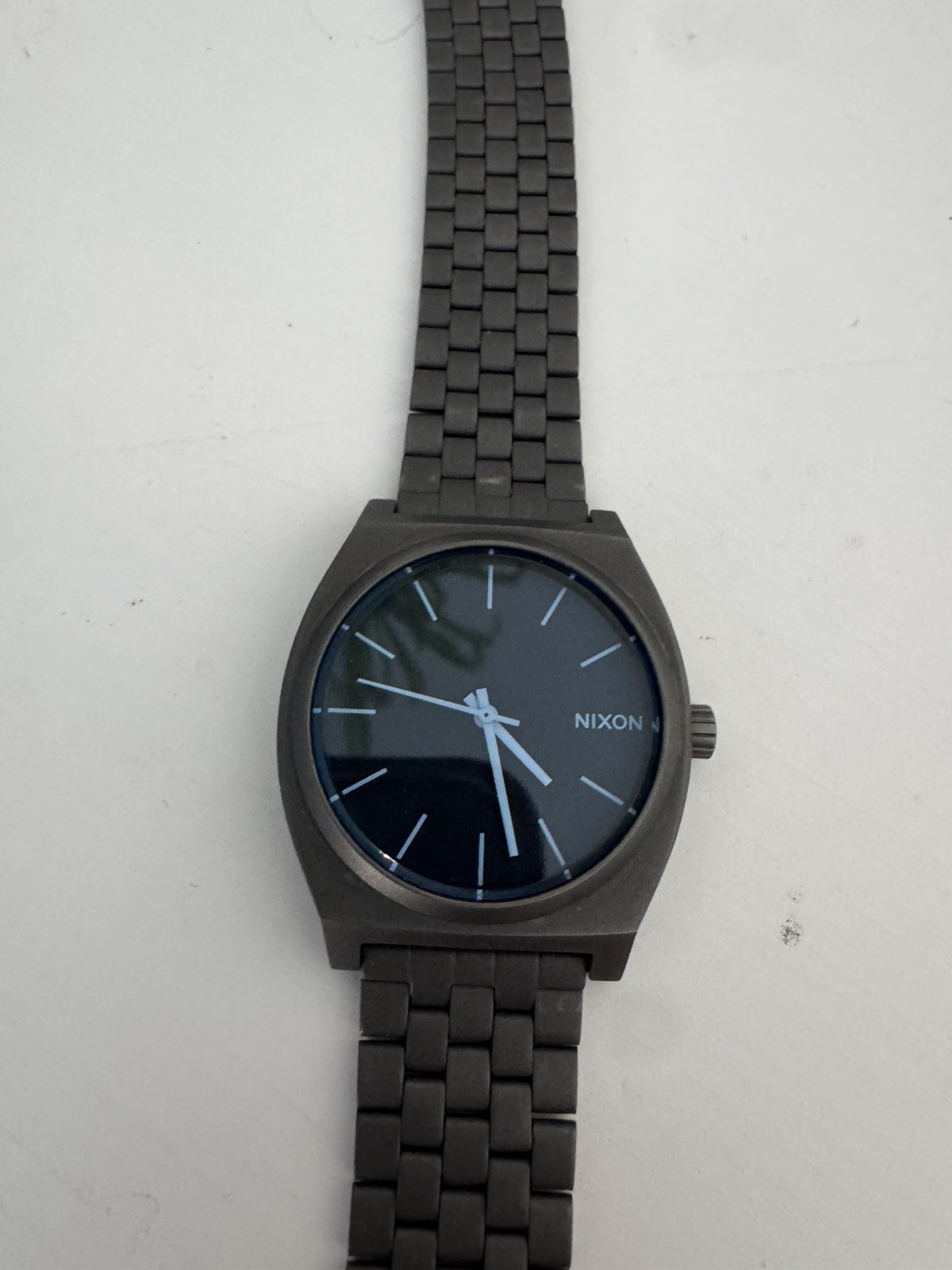 Nixon Minimal Watch, The Time Teller, Blue Face White Dial, Grey Stainless Steel