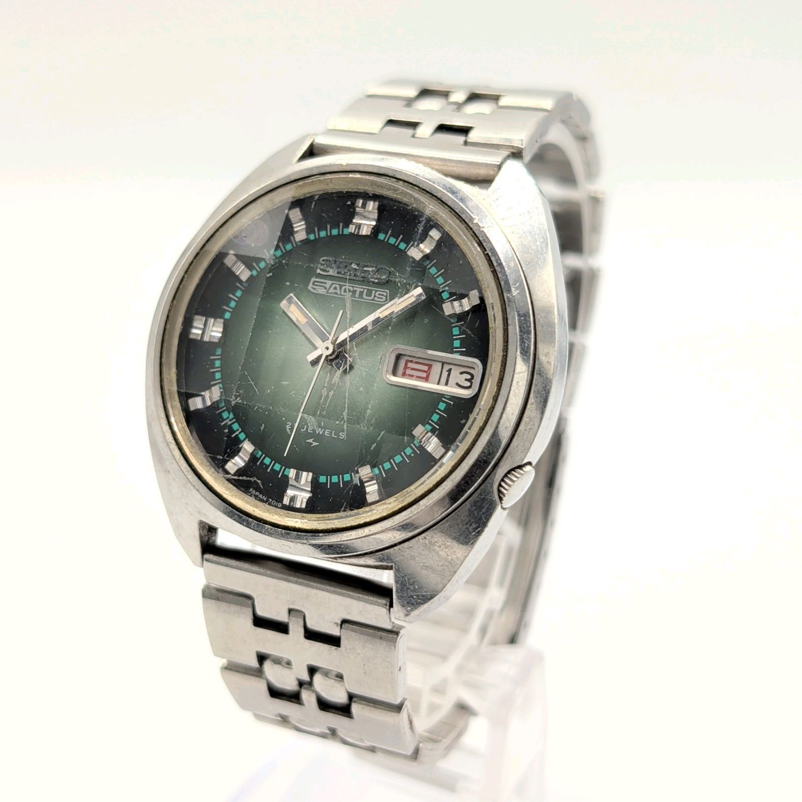 SEIKO 5 Actus Automatic 7019 7210 Silver Green Dial Day Date From Japan
