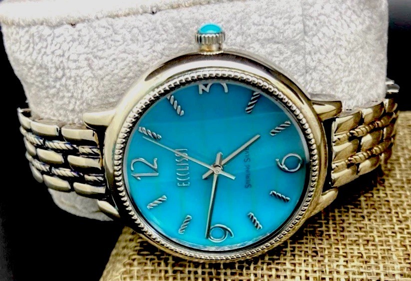 Ecclissi STERLING SILVER SLEEPING BEAUTY TURQUOISE FACE LADIES WATCH 33820 NIB