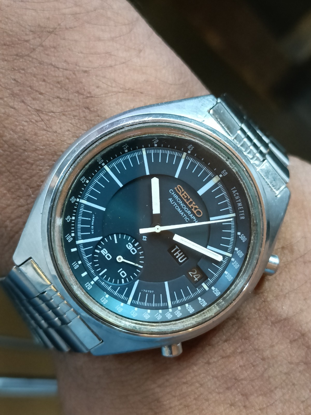SEIKO CHRONOGRAPH AUTOMATIC BLUE DIAL 6139-7070 JAPAN MEN’S WORKING CONDITION