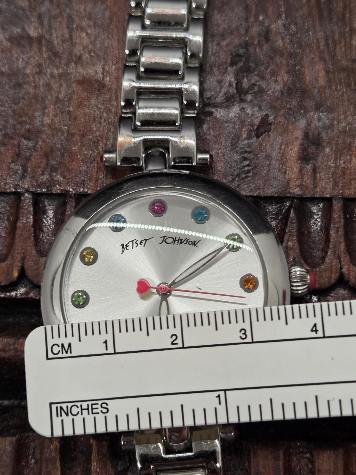 DESIGNER BETSEY JOHNSON BJ00285-01 Wristwatch WATCH Silver Tone Colorful Details