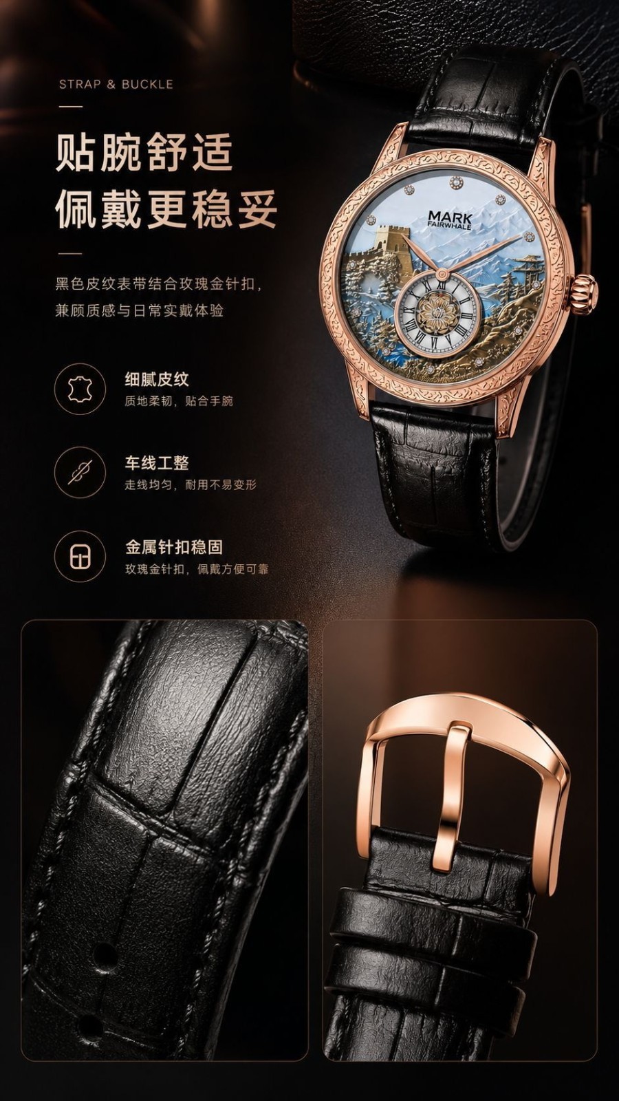 Mark Fairwhale Automatic Watch Men Great Wall Luxury Mechanical Luminous Leather