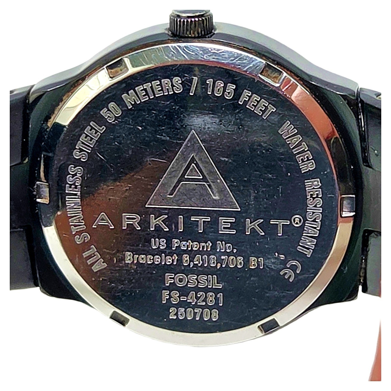 Fossil Arkitekt FS-4281 Black Steel Watch Blue Dial Diamond Accent Mens 4281