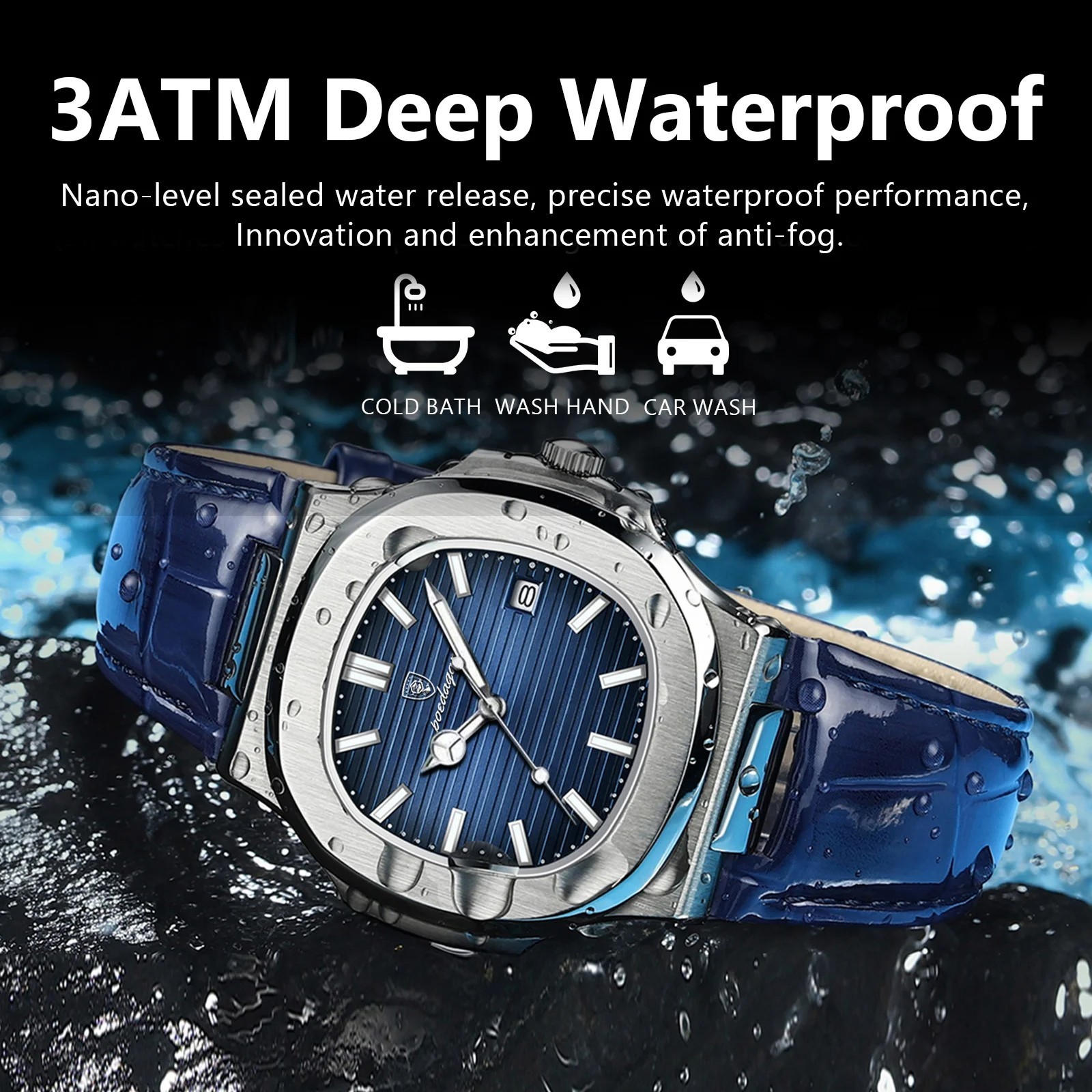 POEDAGAR Men’s Quartz Watch Date Luxury 30M Waterproof Leather Luminous NEW