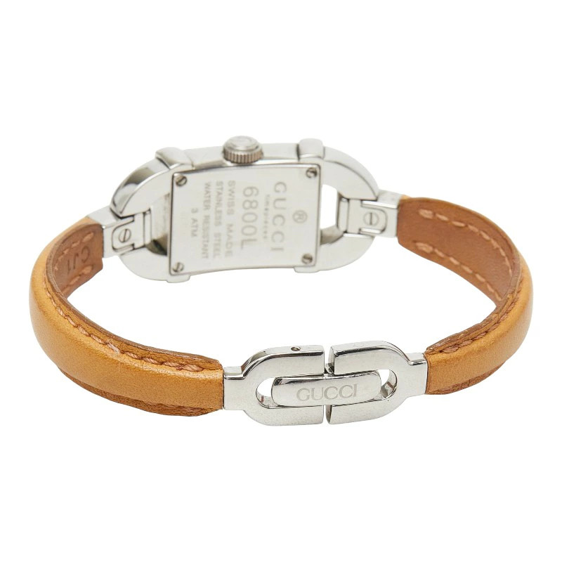 Gucci bangle watch 6800L quartz white dial stainless steel leather ladies used