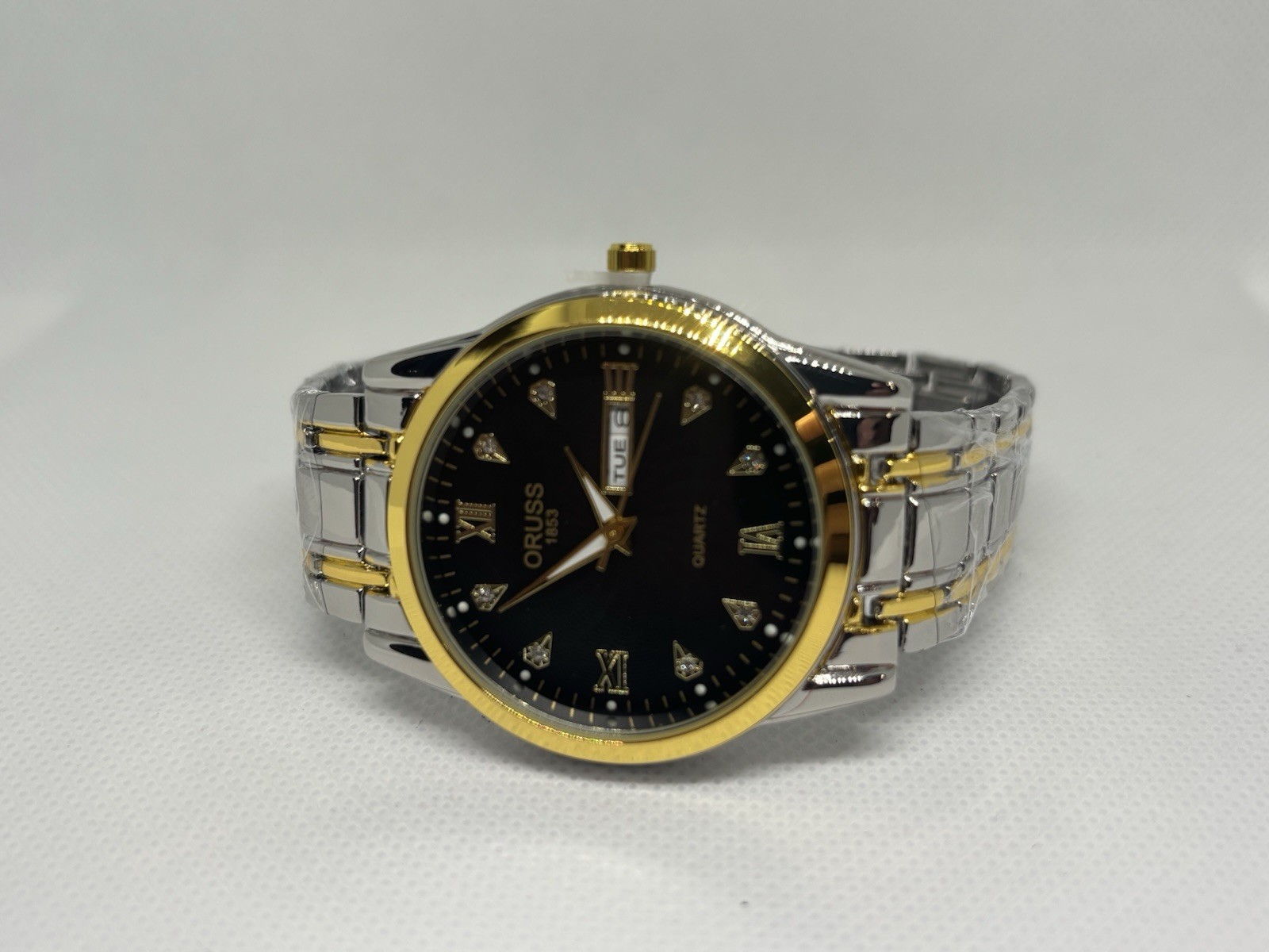 ORUSS 1853 Mens Quartz Watch Two Tone Stainless Steel Day Date New In Box
