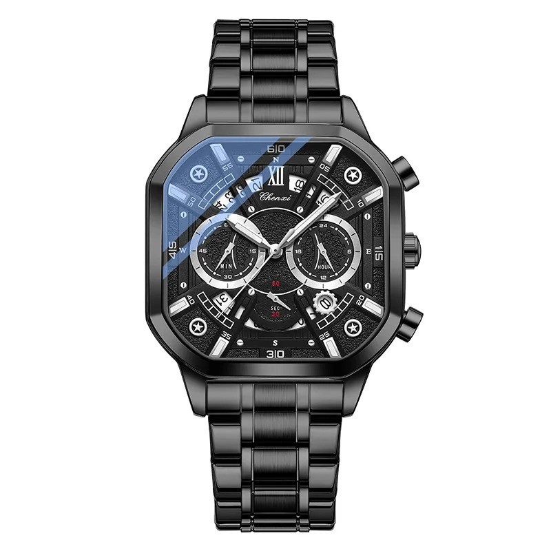 CHENXI Men Quartz Chronograph Watch Stainless Steel Luminous Waterproof