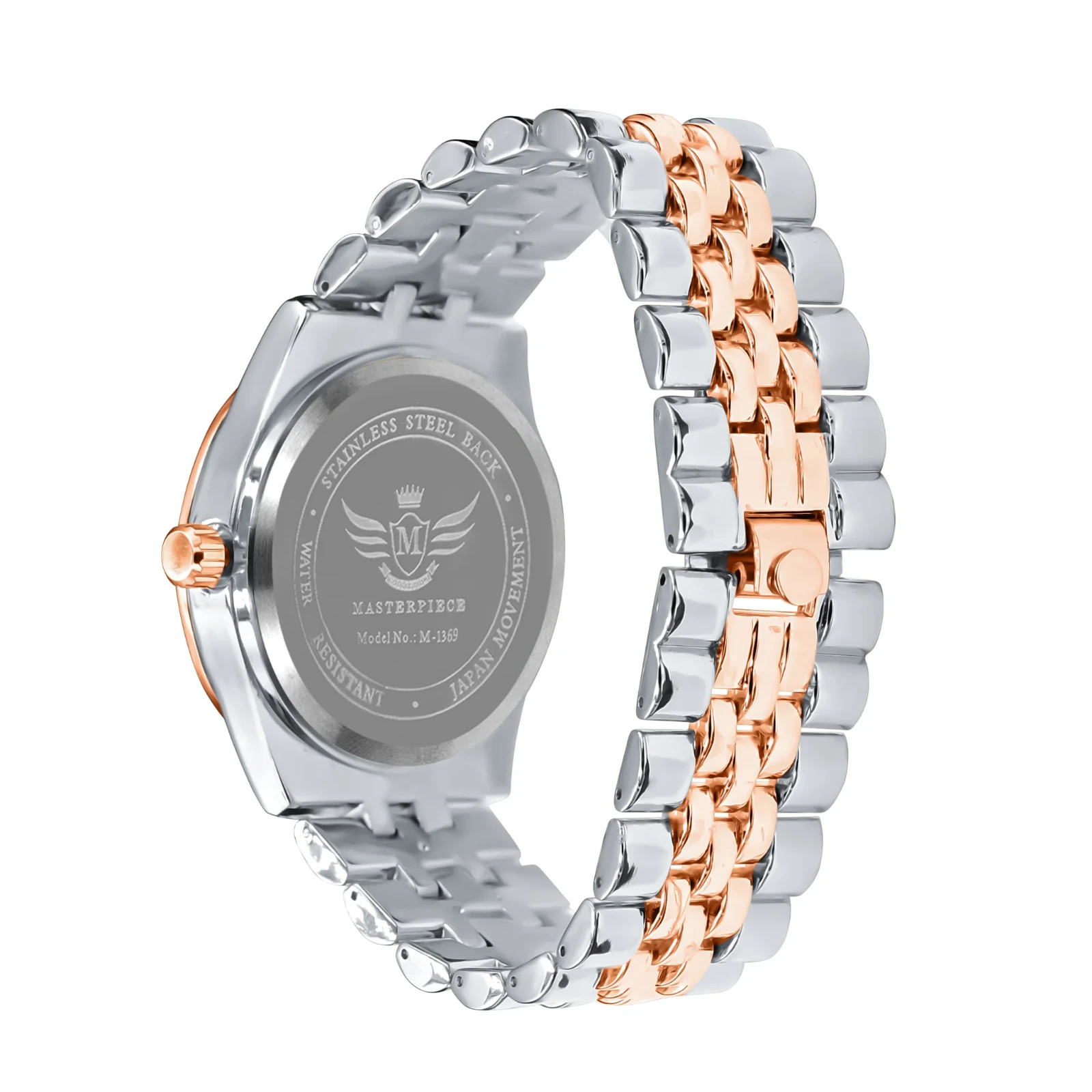 Mens Iced Out Watch Rose Gold Silver Two Tone Crystal Bezel Quartz 43mm