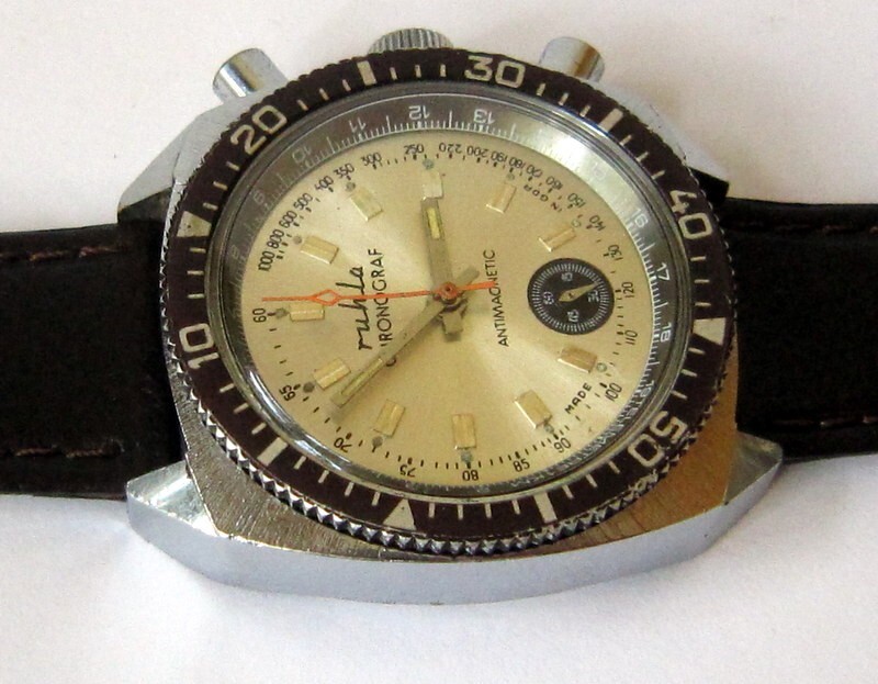 VINTAGE EXCELLENT DDR GERMANY RUHLA FLYBACK DIVER CHRONOGRAPH, SERVICED, 1970’s
