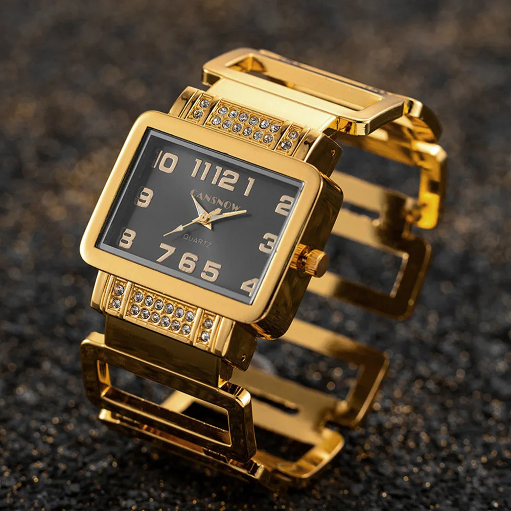 Cansnow Rectangle Ladies Wristwatch Gold Silver Bangle Watches for Women