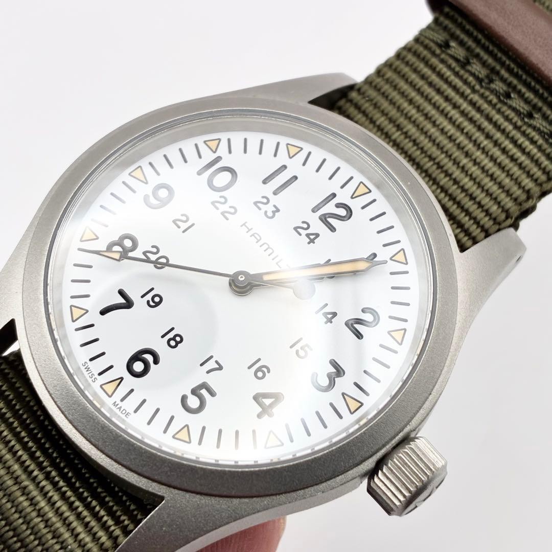 Excellent Hamilton Khaki Field Mechanic H694390 White Manual Winding With Box