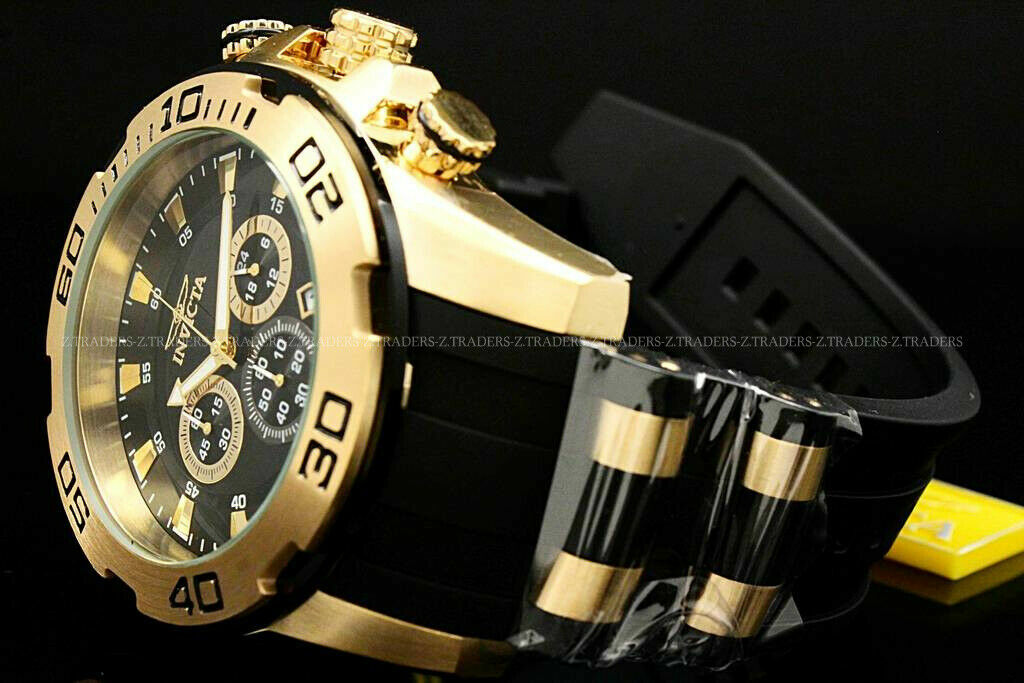 Invicta Men’s Pro Diver Scuba 50mm Gold Tone Silicone Chronograph Watch 22340..