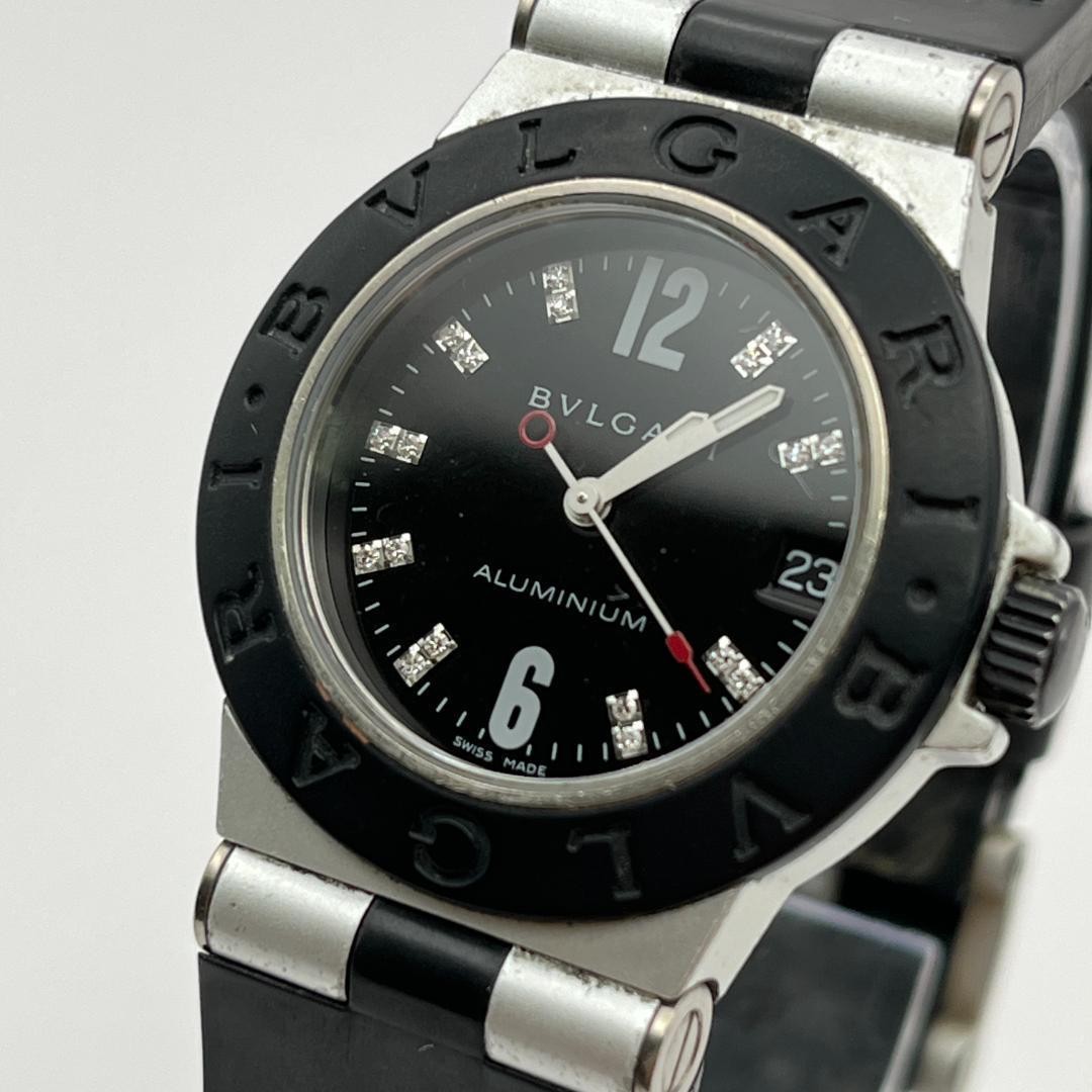 Bvlgari AL32TA Diamond Aluminum Black Quartz Watch Women Japan 073407
