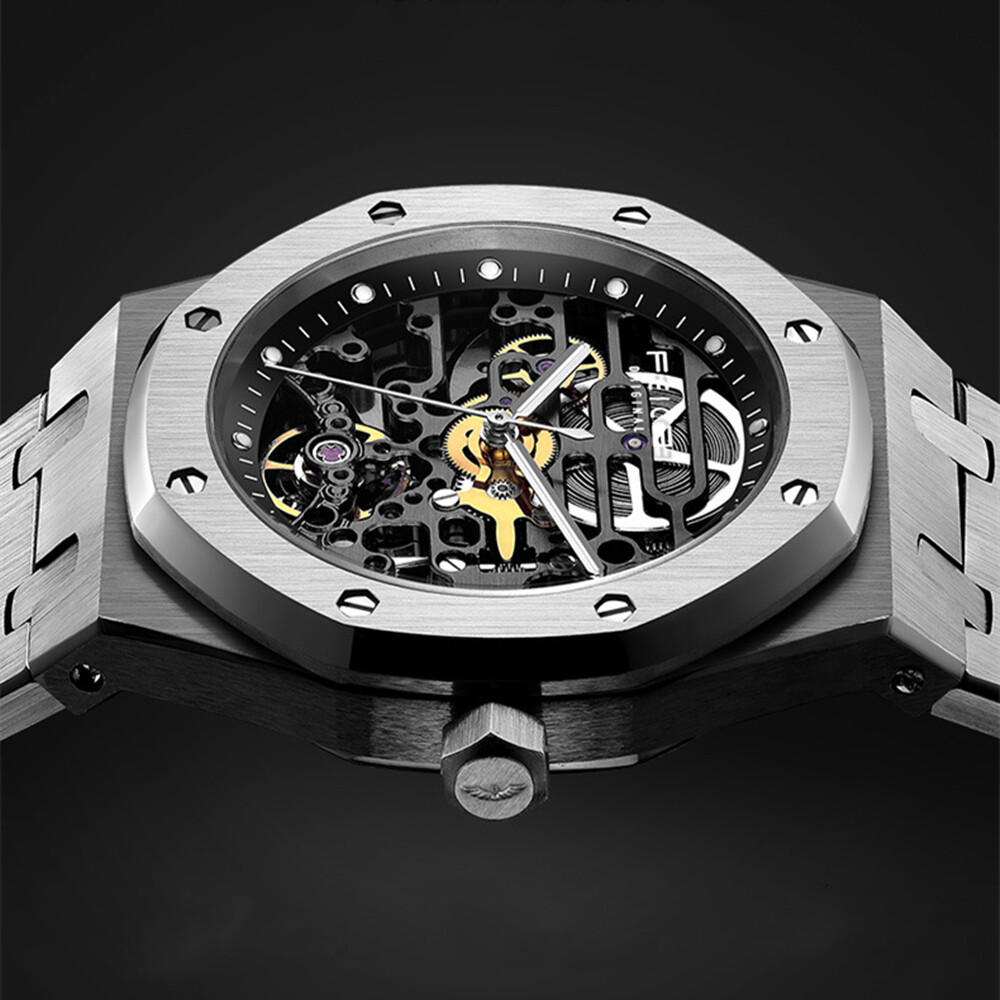 Men’s Automatic Mechanical Watch Skeleton Hollow Out Sapphire Glass Sports Watch