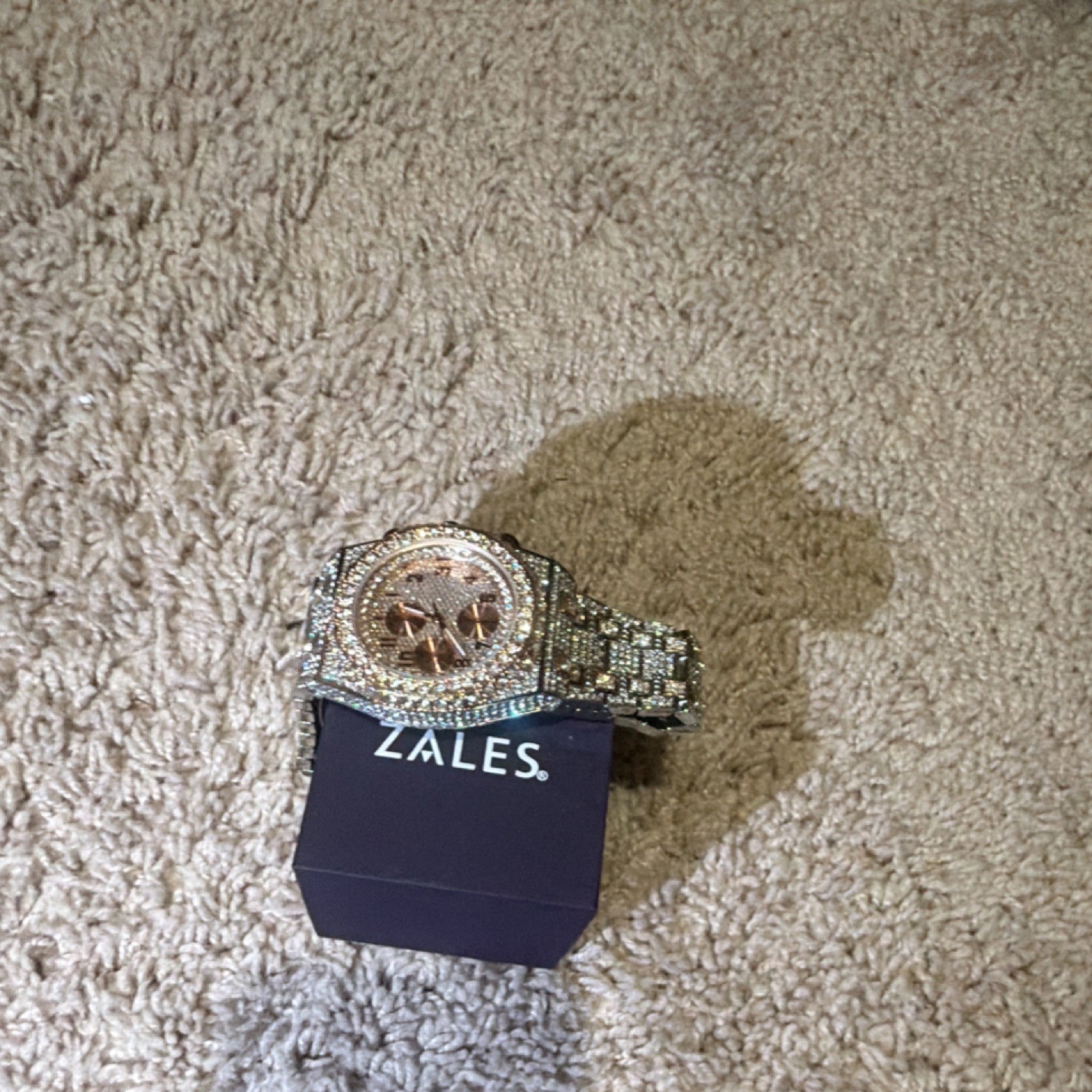 Zales Luxury Chronograph Wristwatch Rose Gold Silver Diamond Pattern