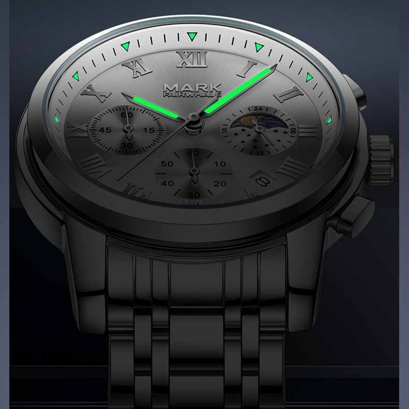MARK FAIRWHALE Men’s Gift Calendar Moon Phase Chronograph Luminous Quartz Watch