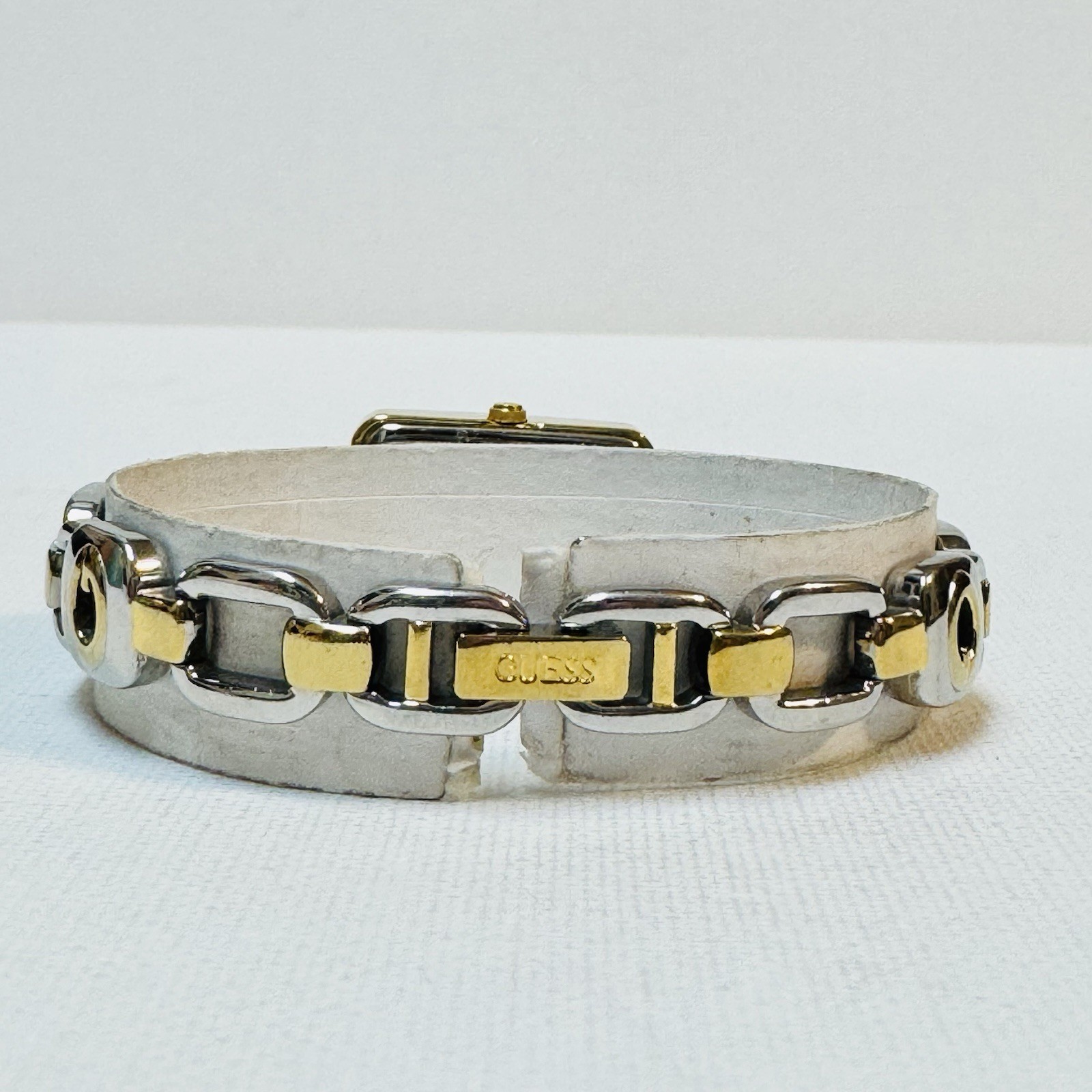 Vintage Guess Women’s Two Tone Rectangle Watch Gold Silver Logo Bracelet G66520L