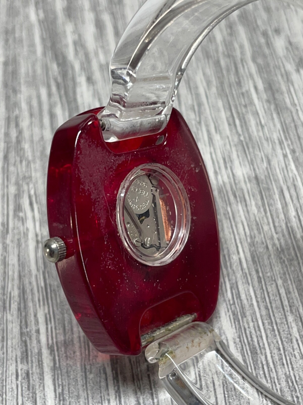 Luna Bianca Watch Clear Lucite Bracelet ITALIAN Red Face New Battery