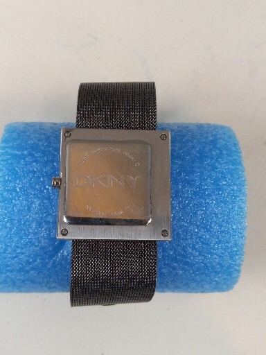 DKNY Double Square Watch Stainless Steel Silver Mesh Band Bracelet New Battery