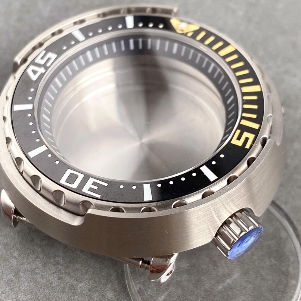 30ATM Diver 46.5mm Black Yellow Bezel Watch Case Fit NH35A NH36 4 o’clock Crown