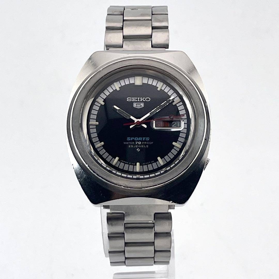 Seiko 5 Sports 6106-8120 Automatic Vintage Mens Watch Silver Day-Date 39mm Japan