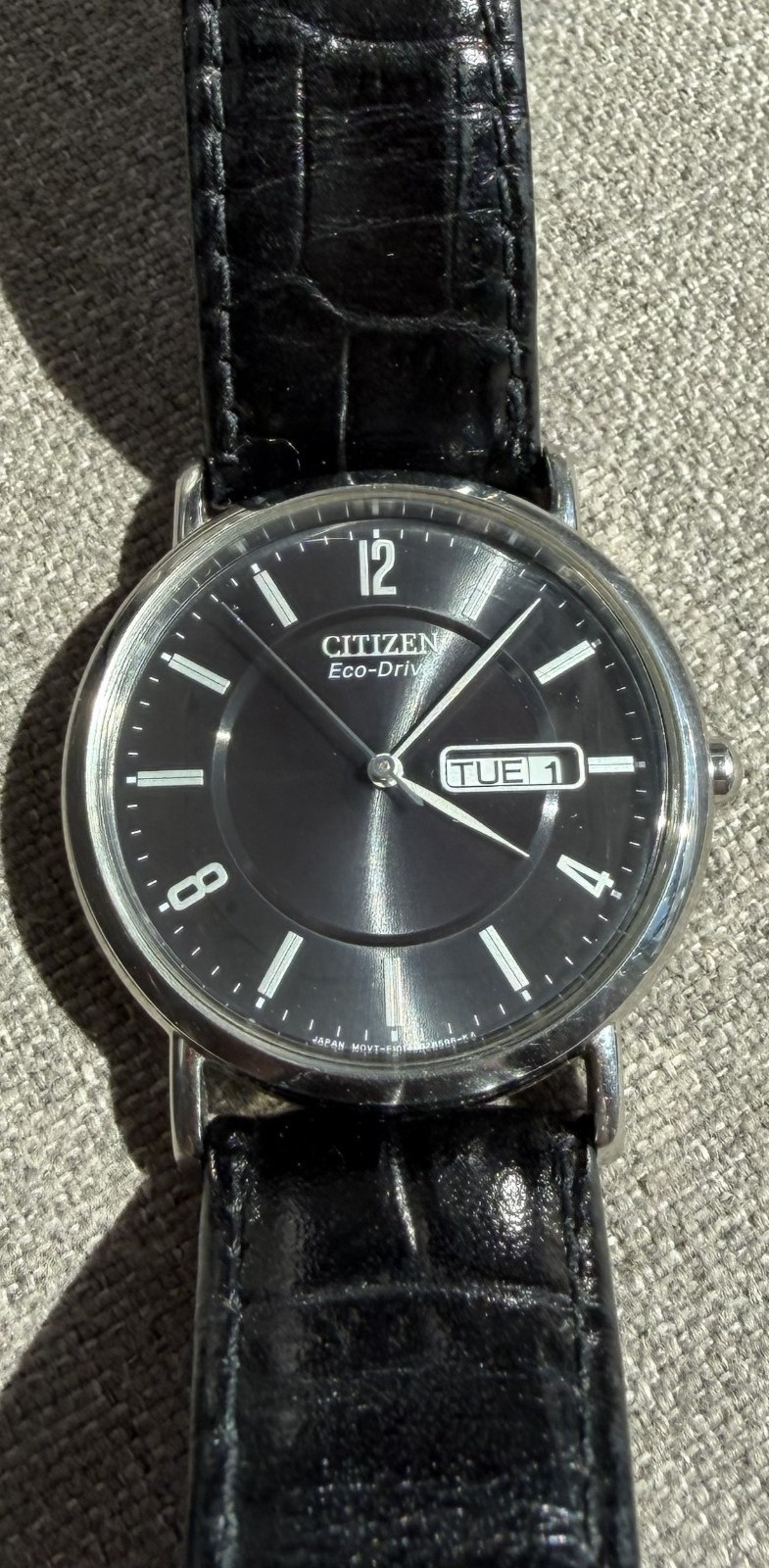 Citizen Eco Drive E101-S015570 Men’s Black Watch, Day/Date, Genuine Leather Band