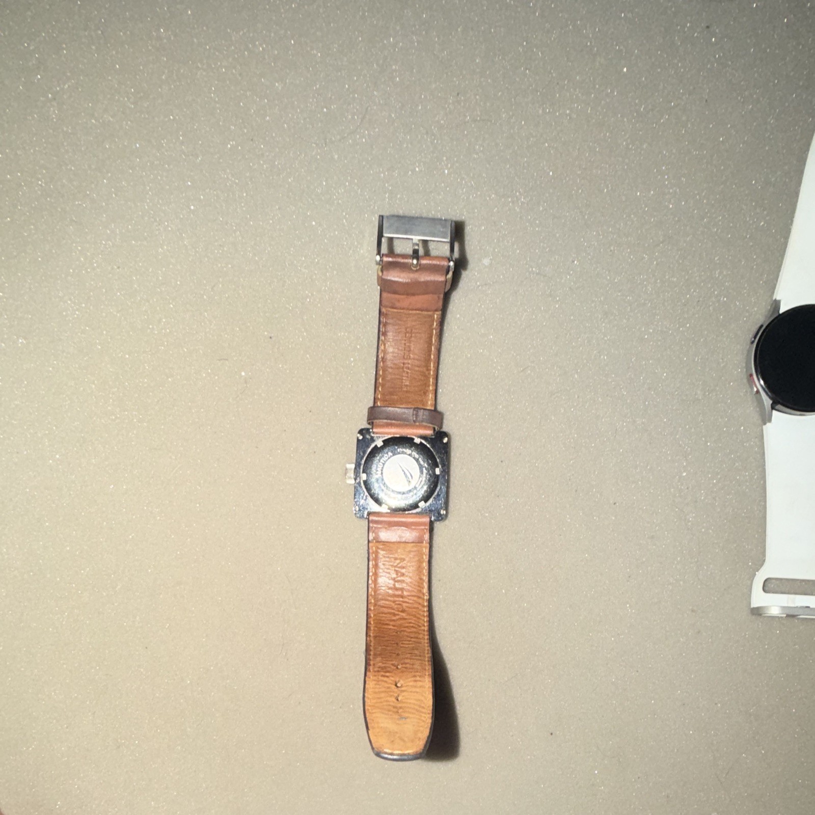 Nautica Men’s Square Analog Quartz Watch Date Brown Leather Strap White Dial